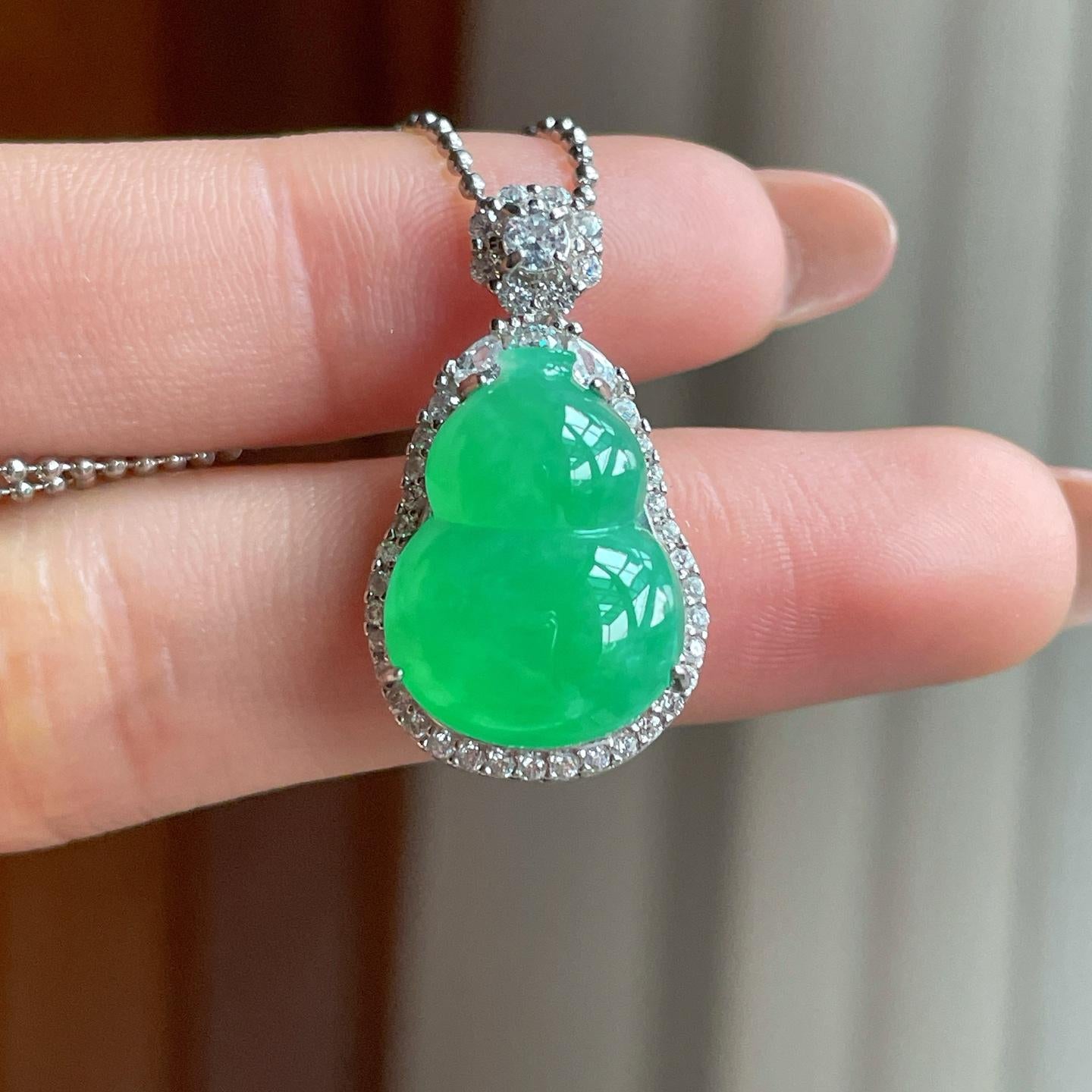 S925银镶冰种果绿翡翠葫芦（yc352487）