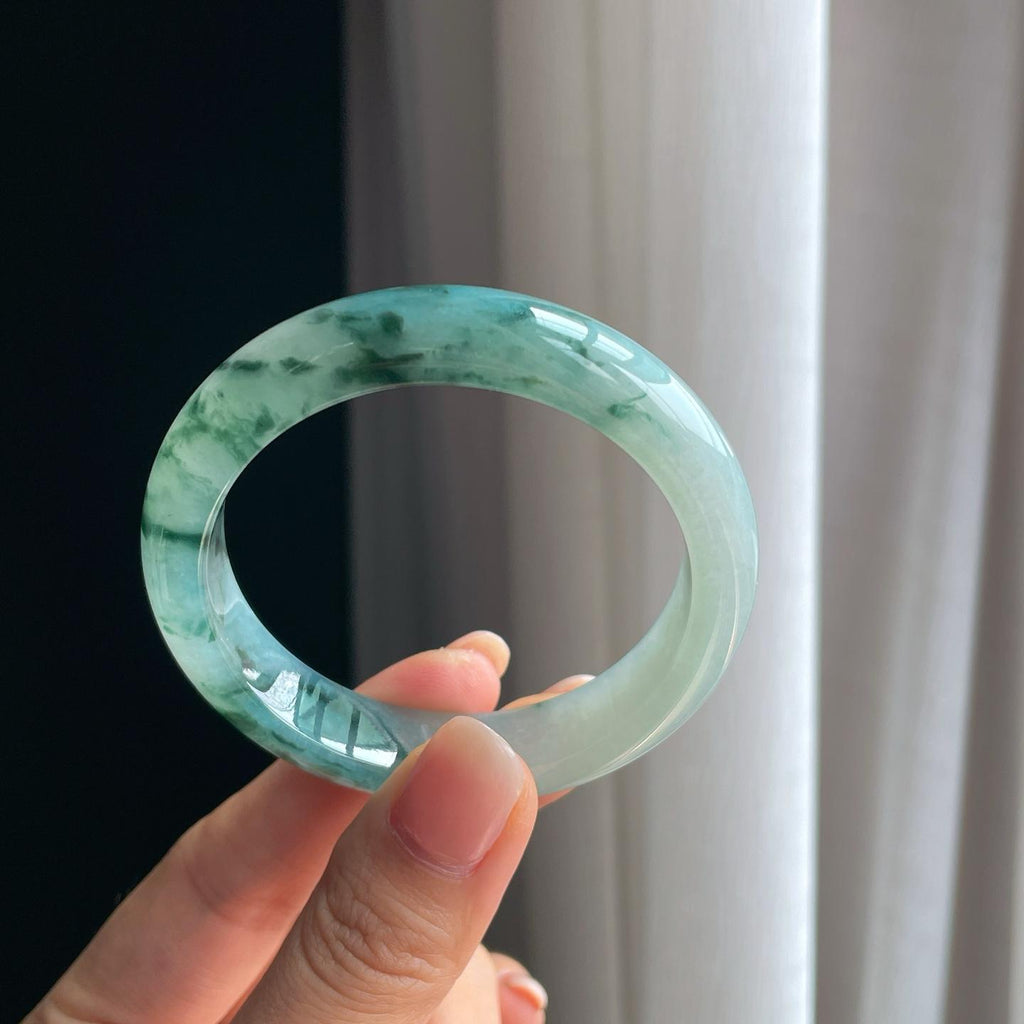 冰种水墨花翡翠平安镯（51.6mm）（yc403443）