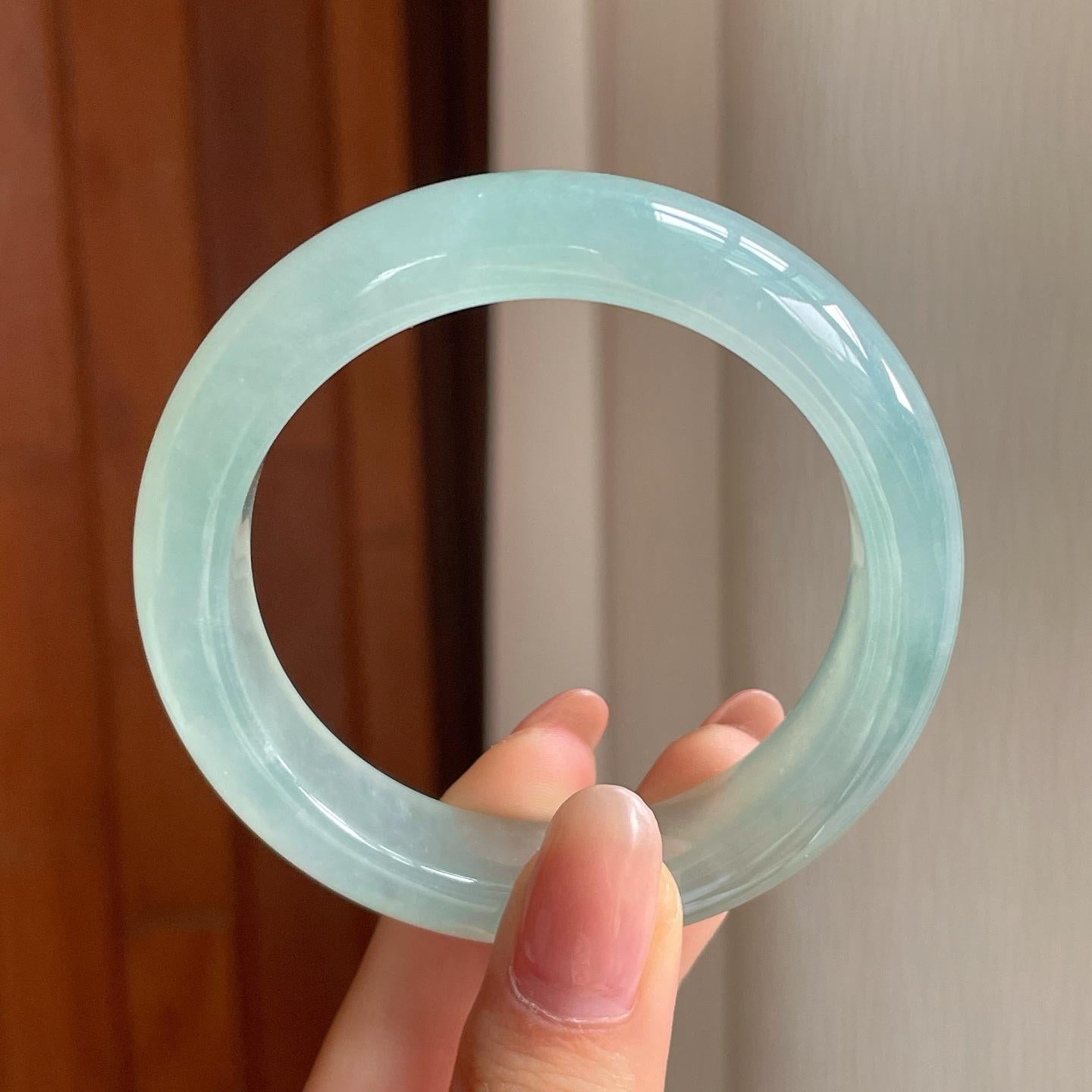 高冰种晴底翡翠平安镯（53.4mm)（yc363434）