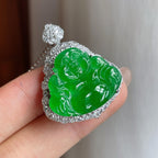 18k金镶冰种满绿翡翠佛公（yc247157）