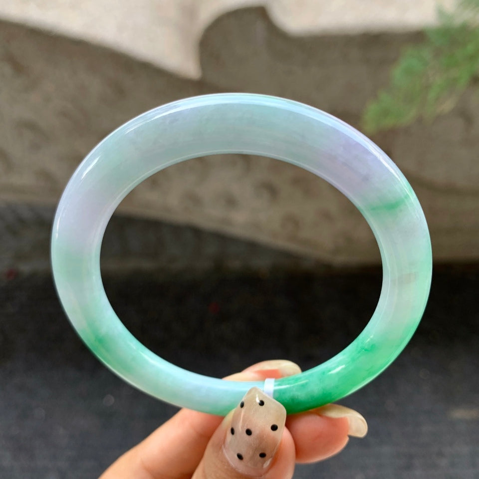 糯化春彩翡翠圆条手镯（55.4mm）（yc028524）