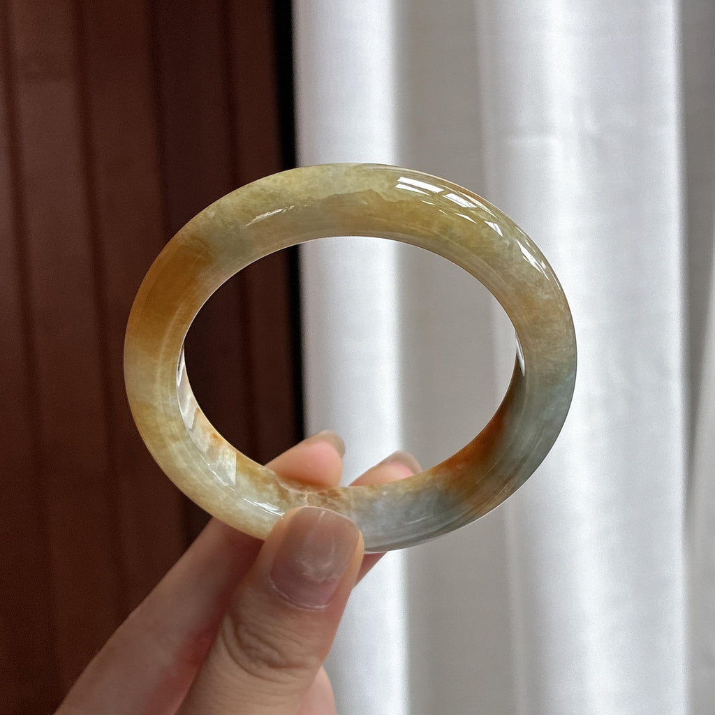 细糯种黄翡正圈平安镯 53圈 天然缅甸A货翡翠（yc482333）