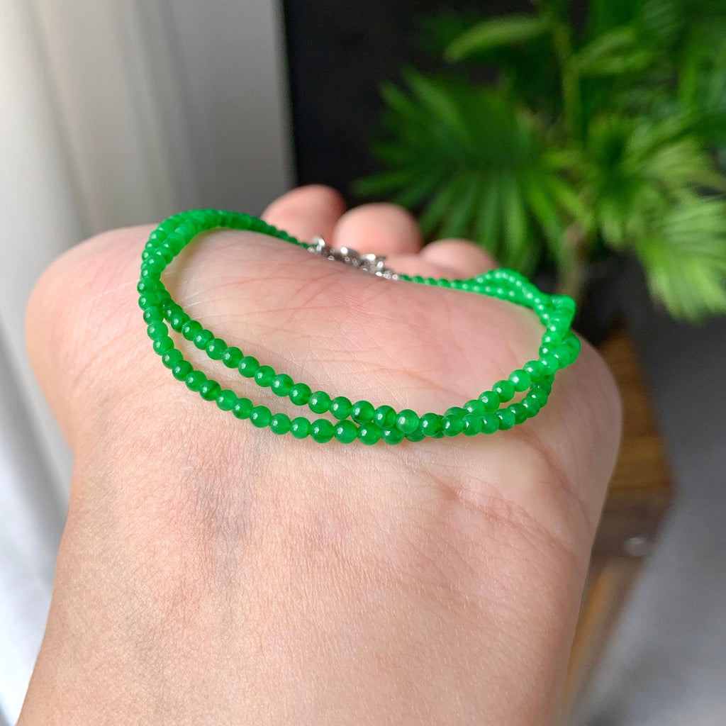 18K金钻镶糯冰种满绿小米珠链/手链（两用款）（yc252059）