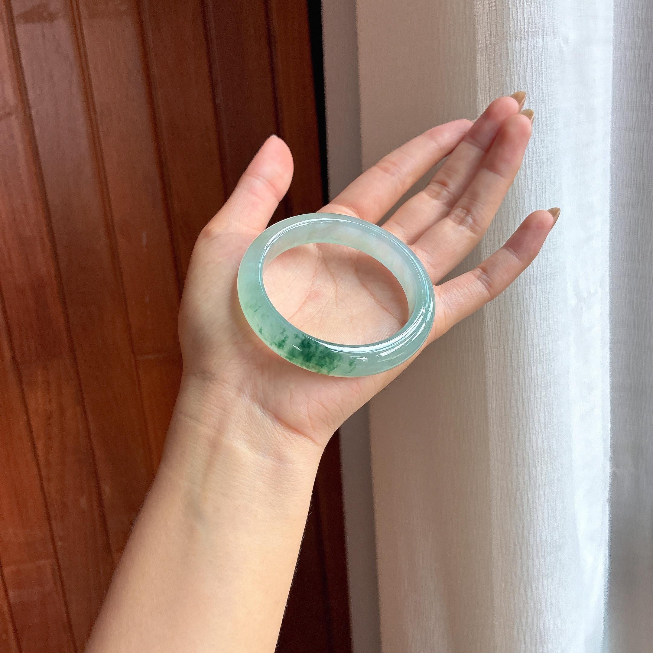 冰种飘花胶底翡翠平安镯（54.5mm）（yc418404）