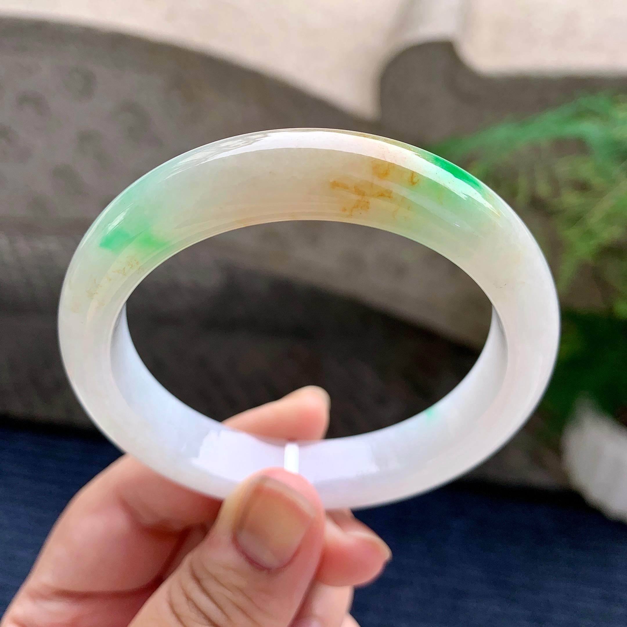 细糯种黄加绿平安镯（56.7mm）（yc233903）