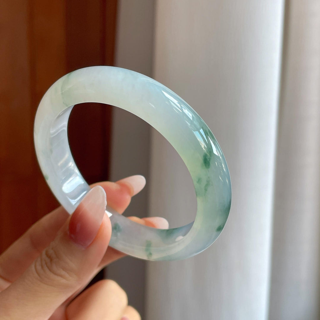 冰种飘花翡翠平安镯（55.6mm）（yc302432）