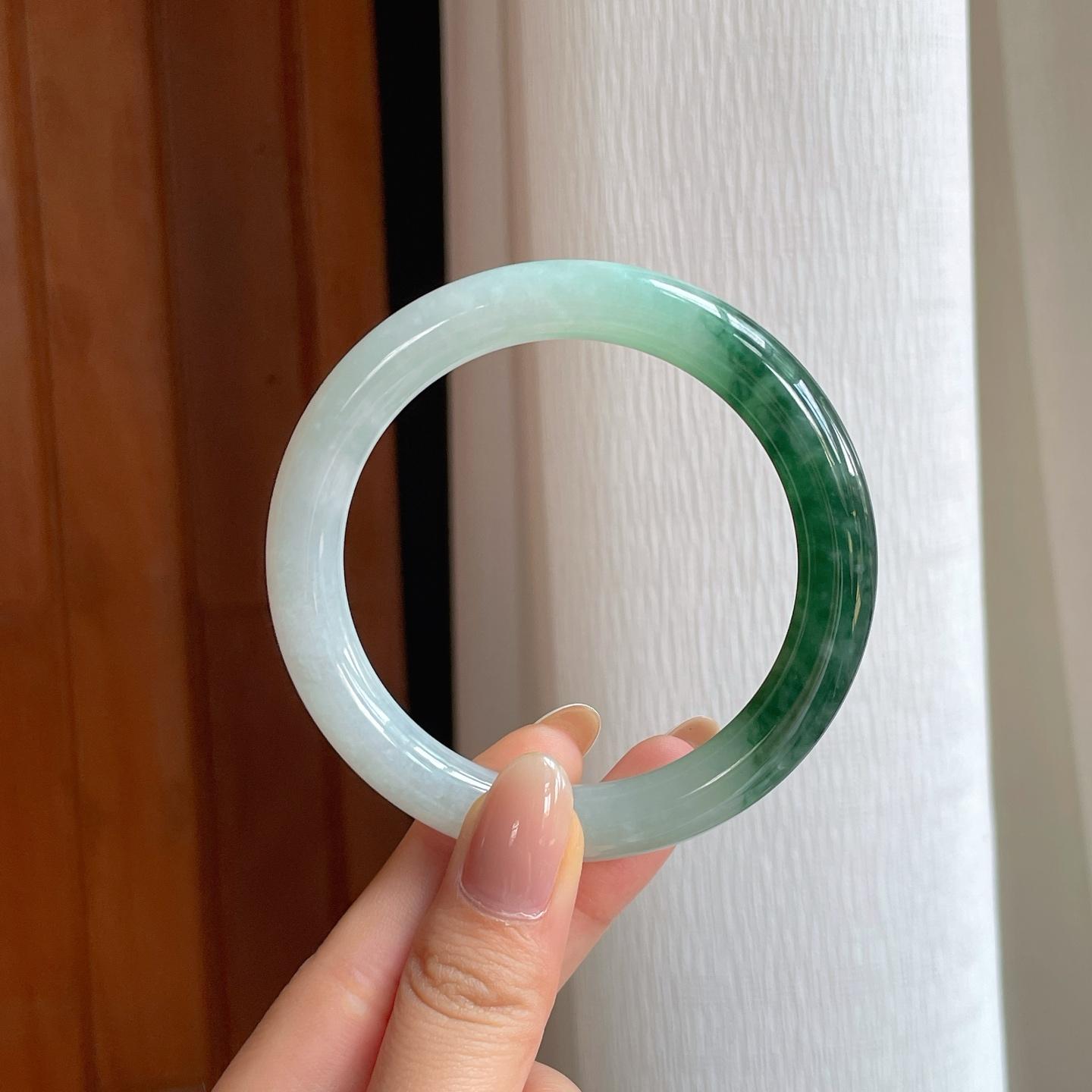 糯冰飘花翡翠圆条手镯（56.3mm)（yc373885）