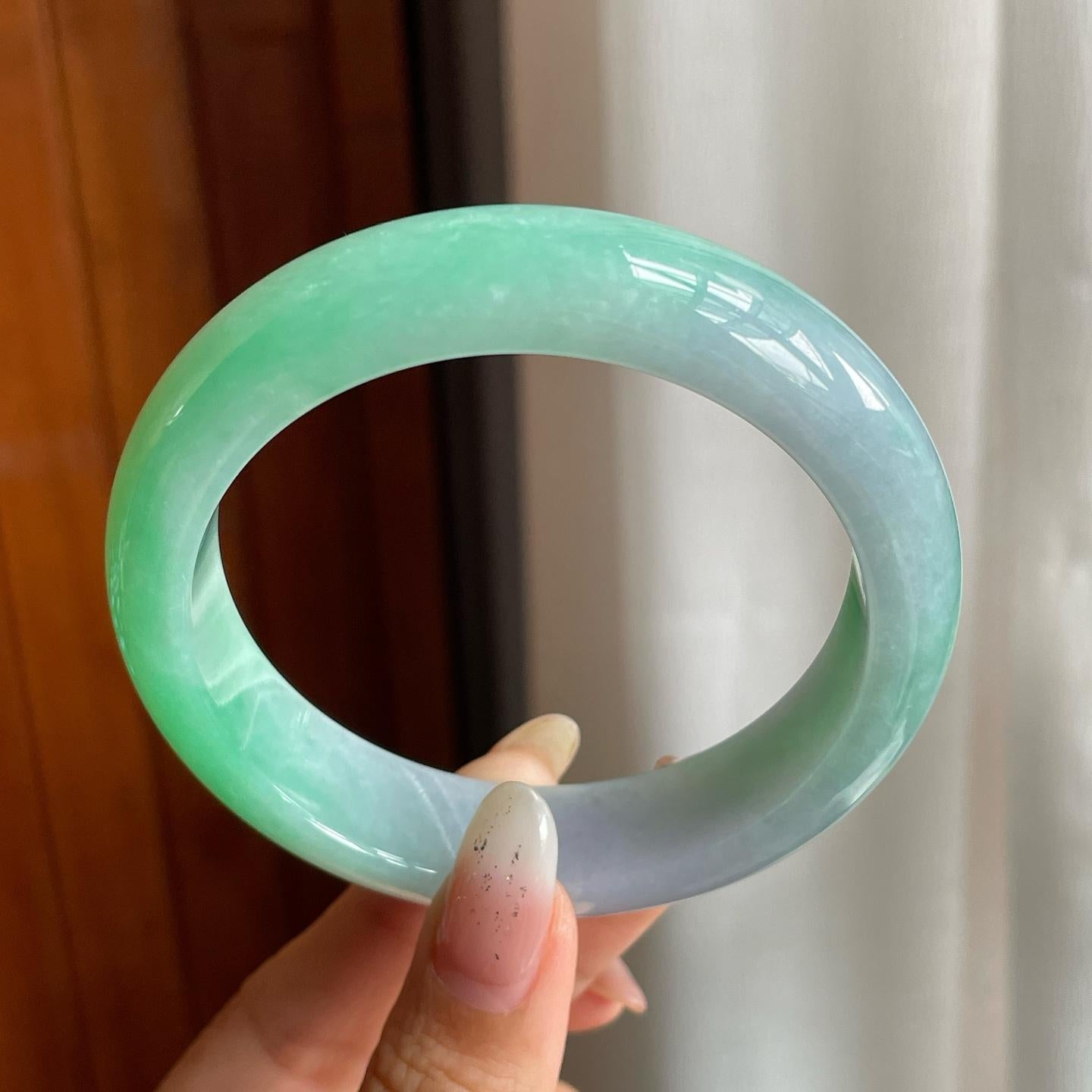 糯冰种春带彩翡翠平安镯（58mm）（yc223448）