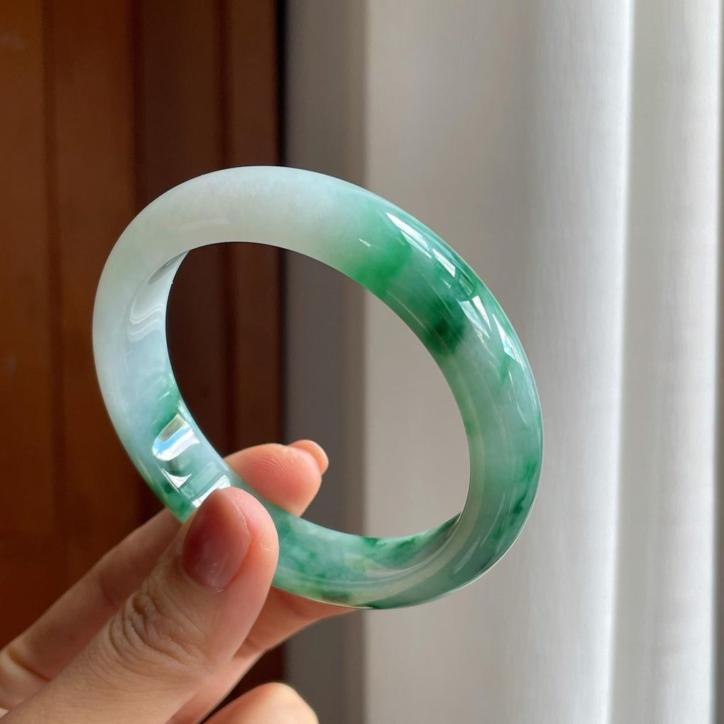 糯冰带色特色翡翠平安镯（58.5mm）（yc277387）