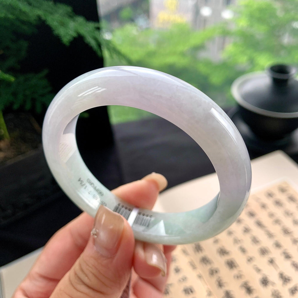 细糯种淡春彩正圈平安镯 54.3圈口 天然缅甸A货翡翠（yc473069）