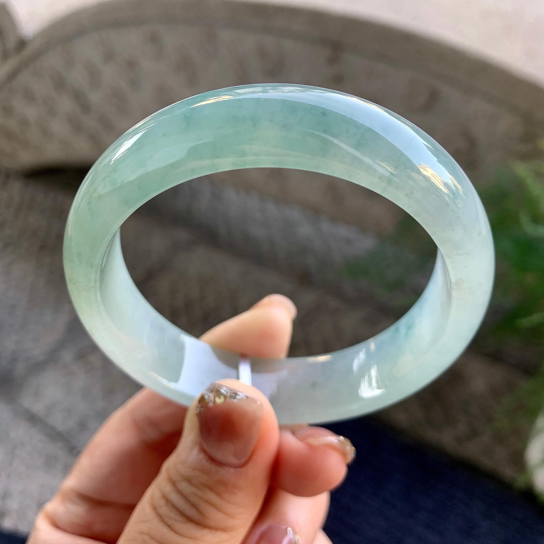 糯冰种飘花宽版轮胎手镯（57.6mm）（yc276219）