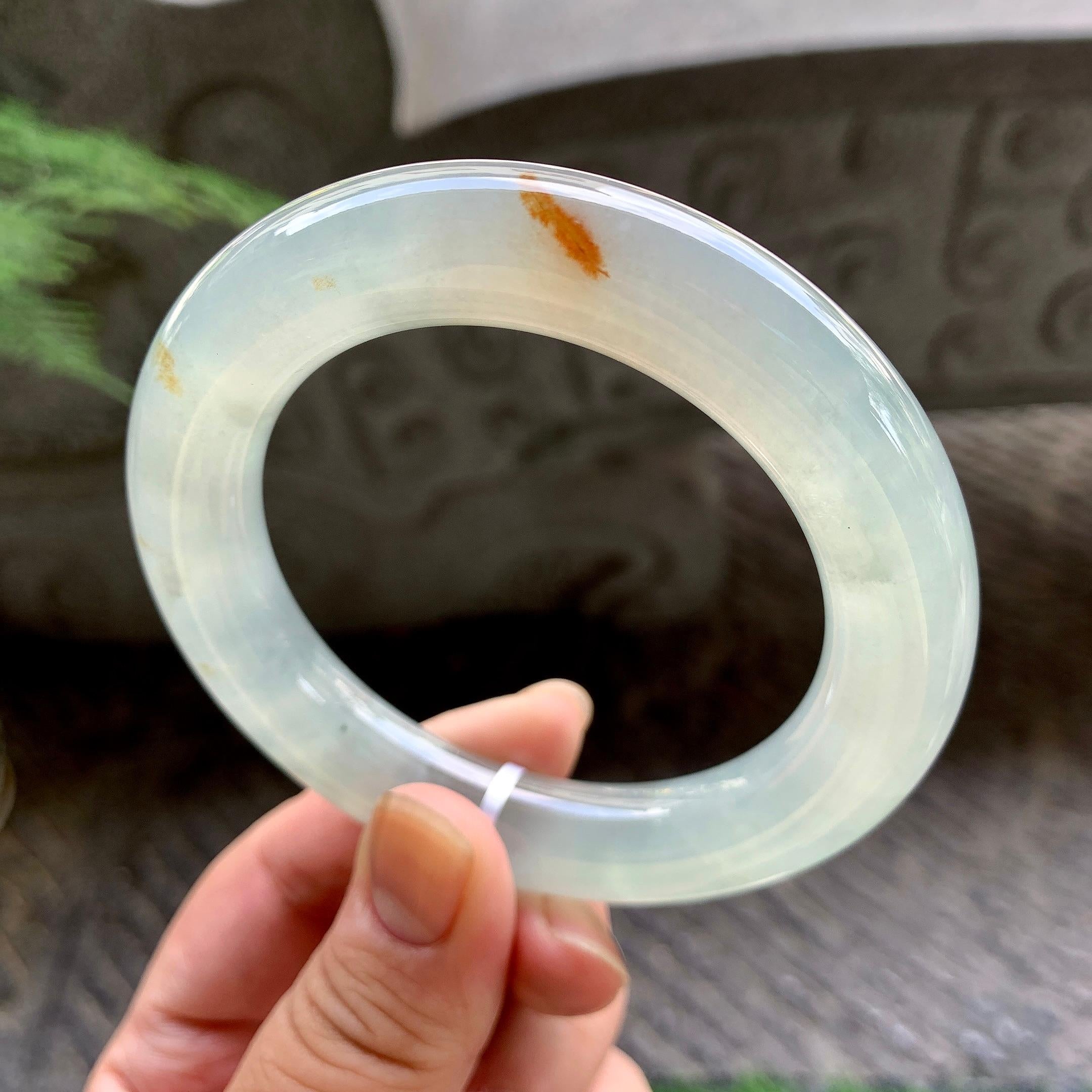 糯冰种飘红翡圆条手镯（57mm）（yc195348）