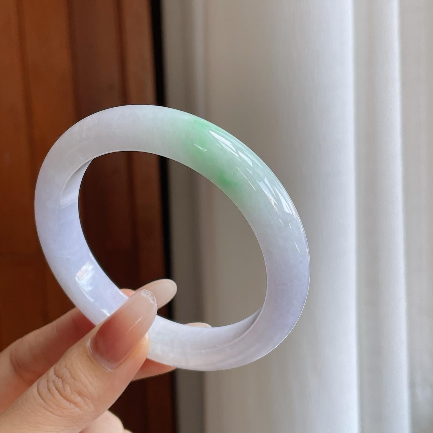 糯冰椿带彩翡翠平安镯（60mm）（yc270331）