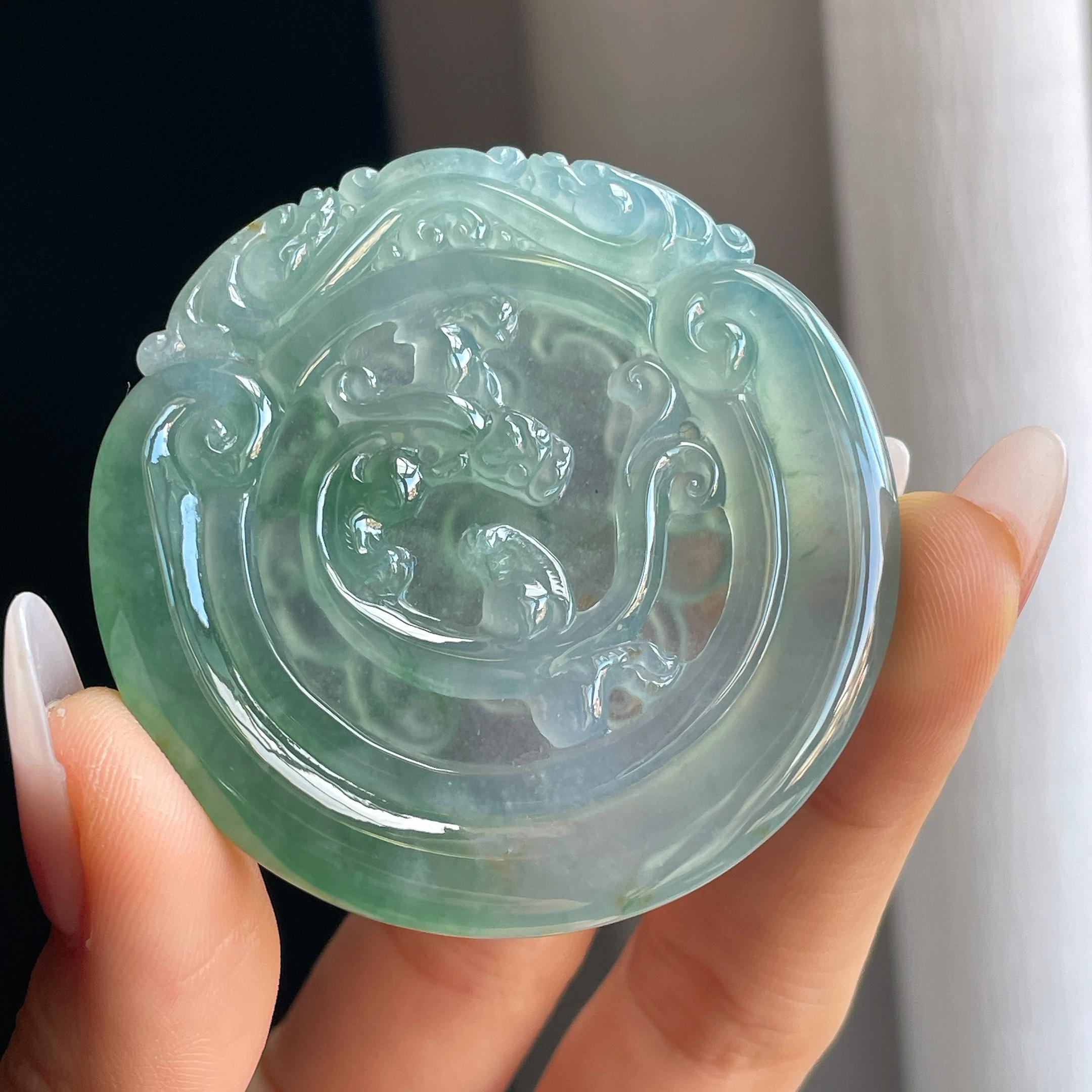 冰种飘花翡翠龙牌（yc295008）