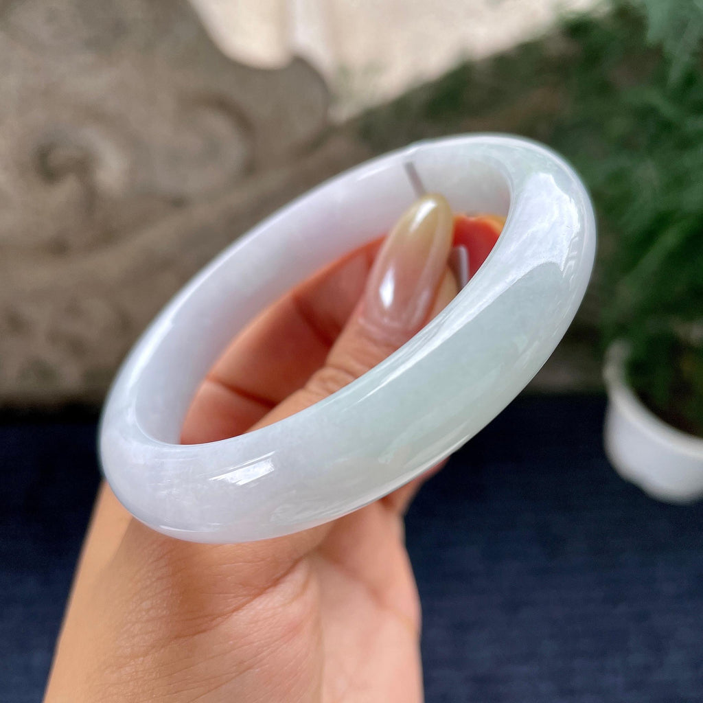 细糯种淡紫底正圈平安镯57.4圈 天然缅甸A货翡翠（yc464107）