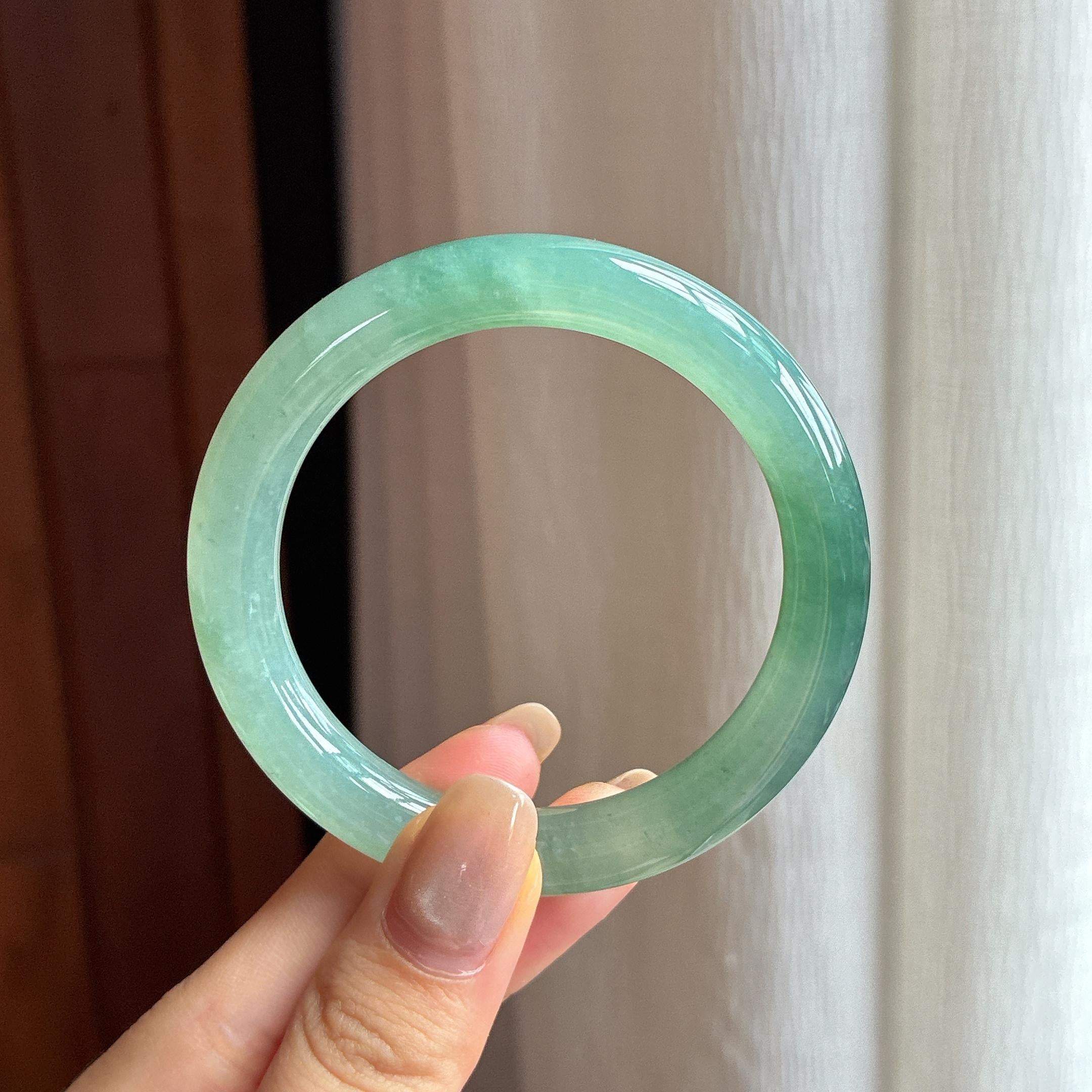 冰种湖水绿圆条手镯 50圈 天然缅甸A货翡翠（yc439616）