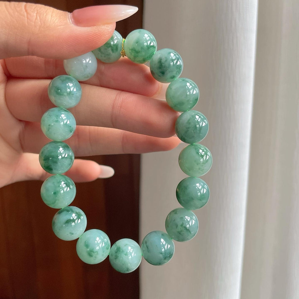 糯冰飘蓝花翡翠珠串手串（yc260381）