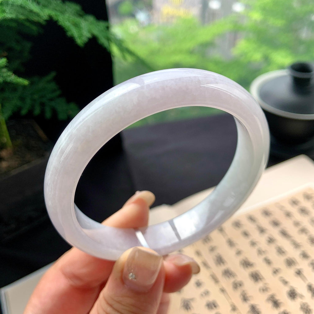 大圈口 细糯种淡紫罗兰正圈平安镯 61.2圈口 天然缅甸A货翡翠（yc473083）