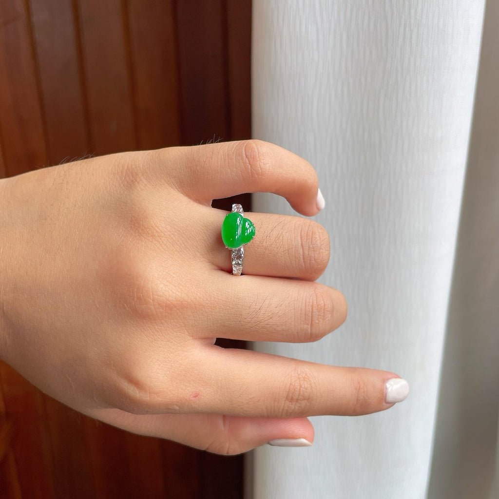 18k金镶冰种满绿翡翠葫芦戒指（yc249132）