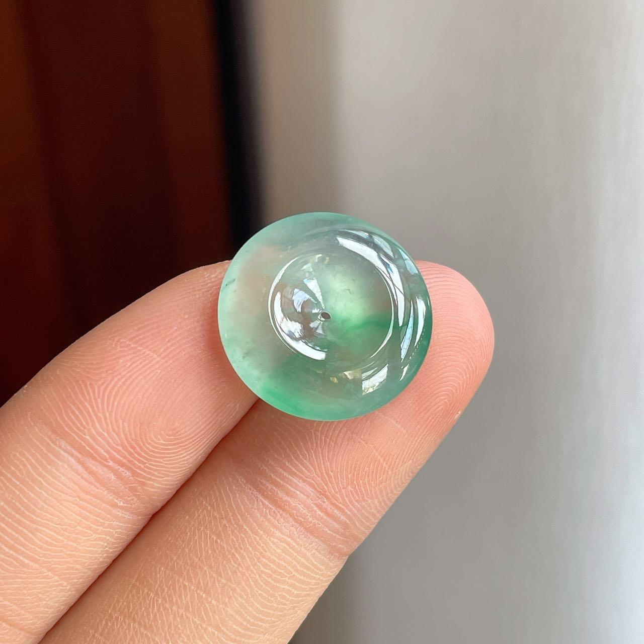 冰玻种飘绿花翡翠平安扣（yc313907）