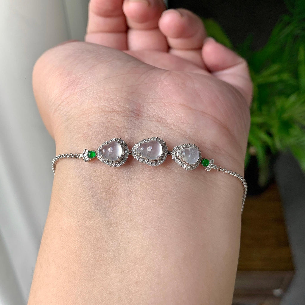 18K金钻镶糯冰种无色葫芦手链（yc215982）