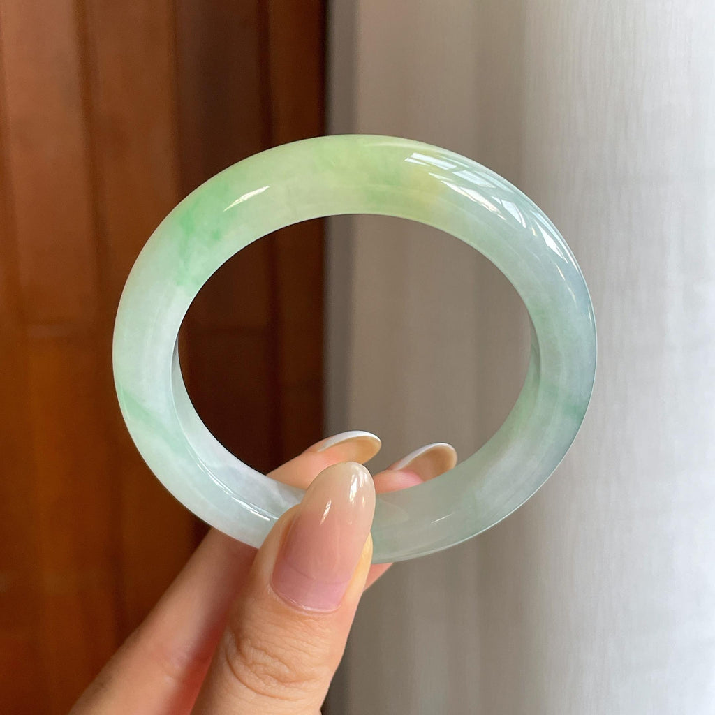 糯冰黄加绿翡翠平安镯（52mm)（yc424256）