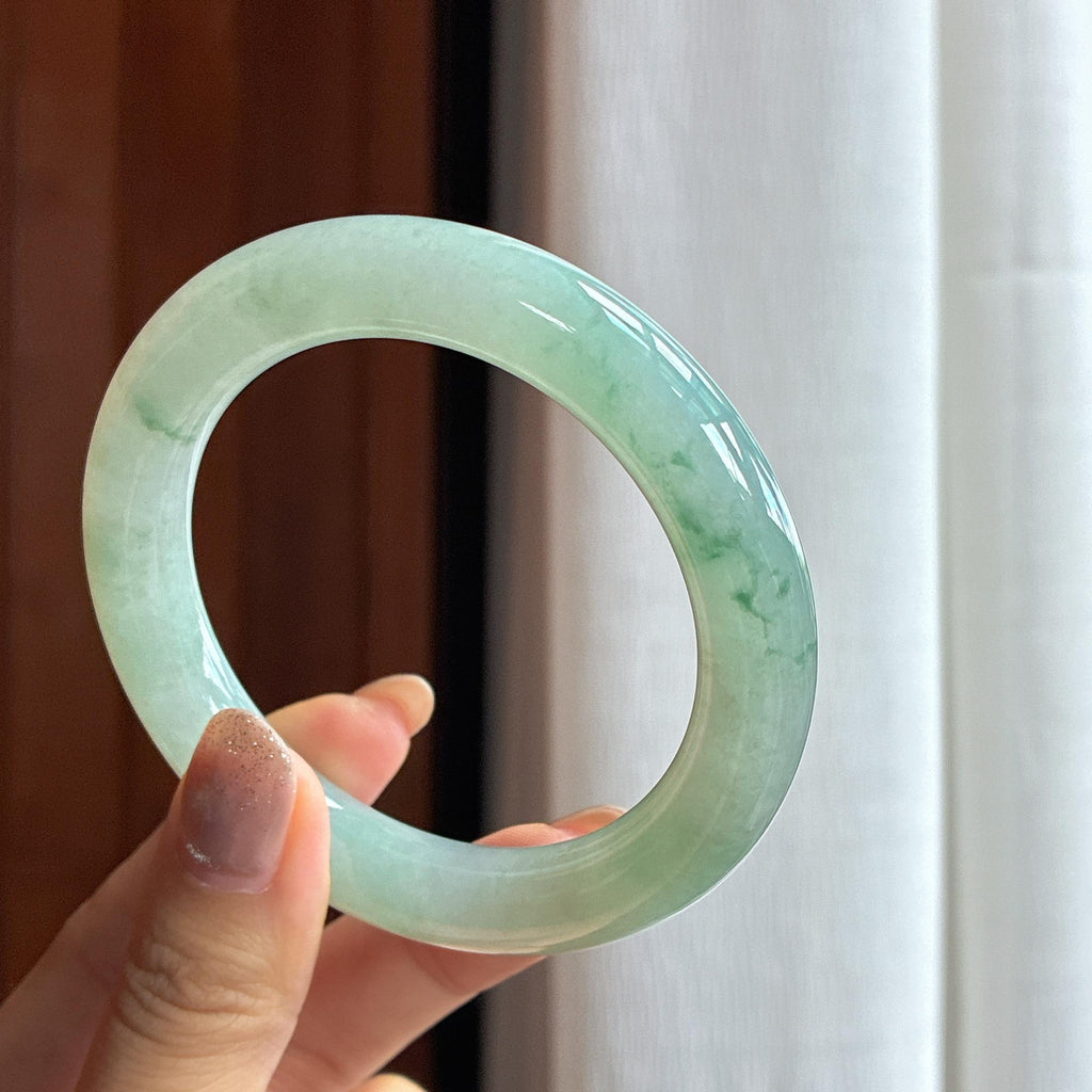 糯冰飘花圆条手镯 57圈 天然缅甸A货翡翠（yc439891）