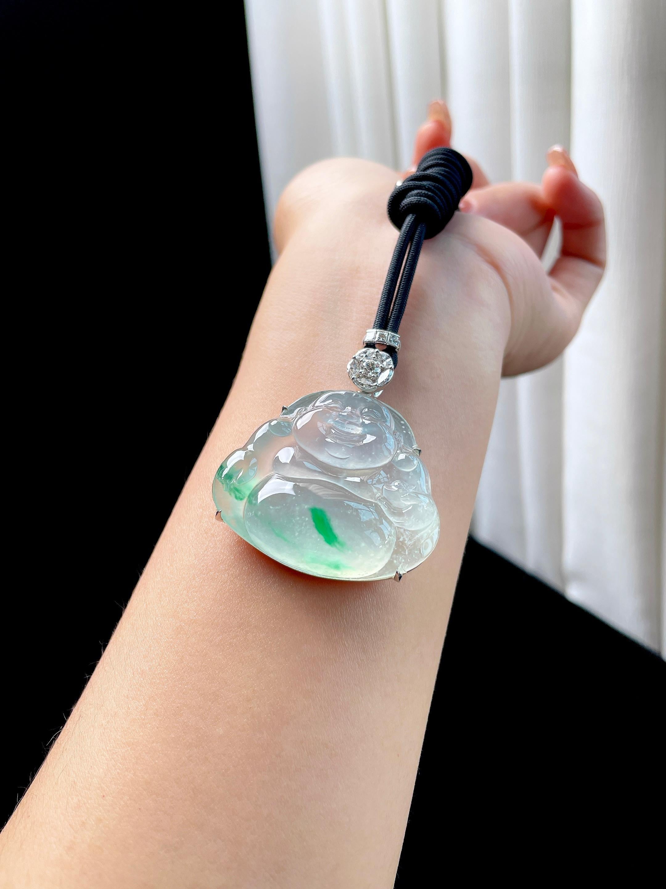 18k金钻镶冰玻种带色翡翠佛公（yc361795）