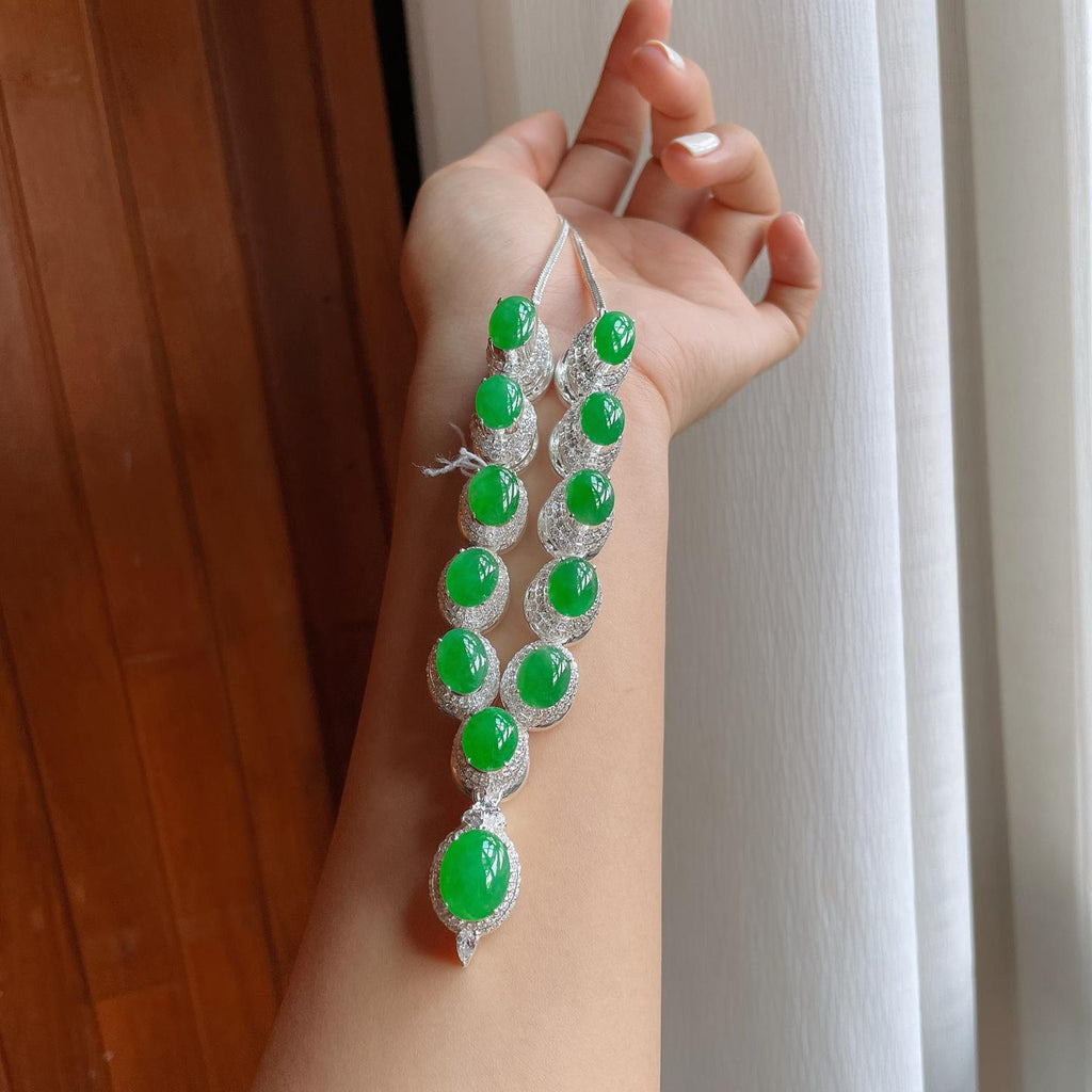 铜托糯冰满绿翡翠套链（yc251706）