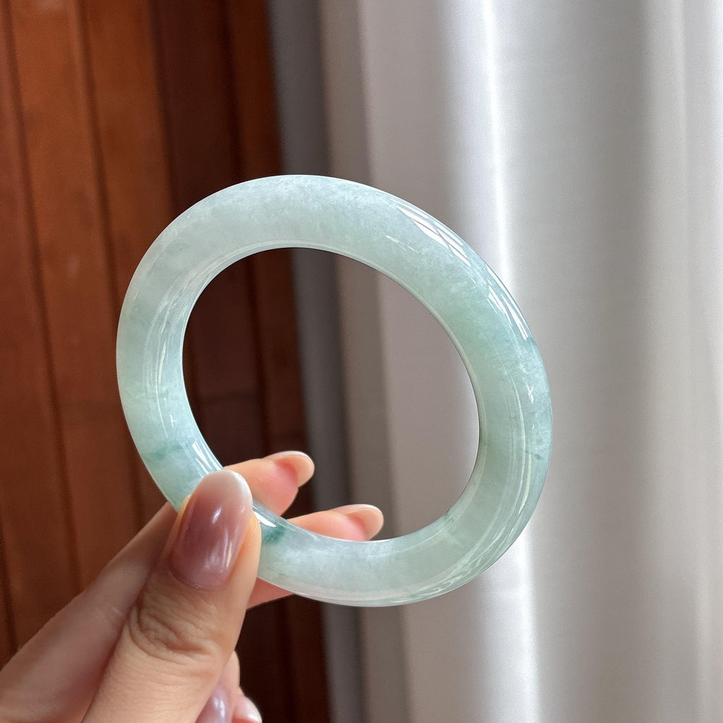 糯冰飘花圆条手镯 53圈 天然缅甸A货翡翠（yc697789）