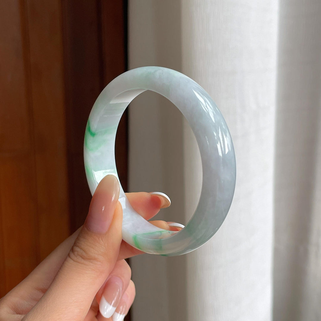 糯冰飘花翡翠平安镯（55mm)（yc413771）