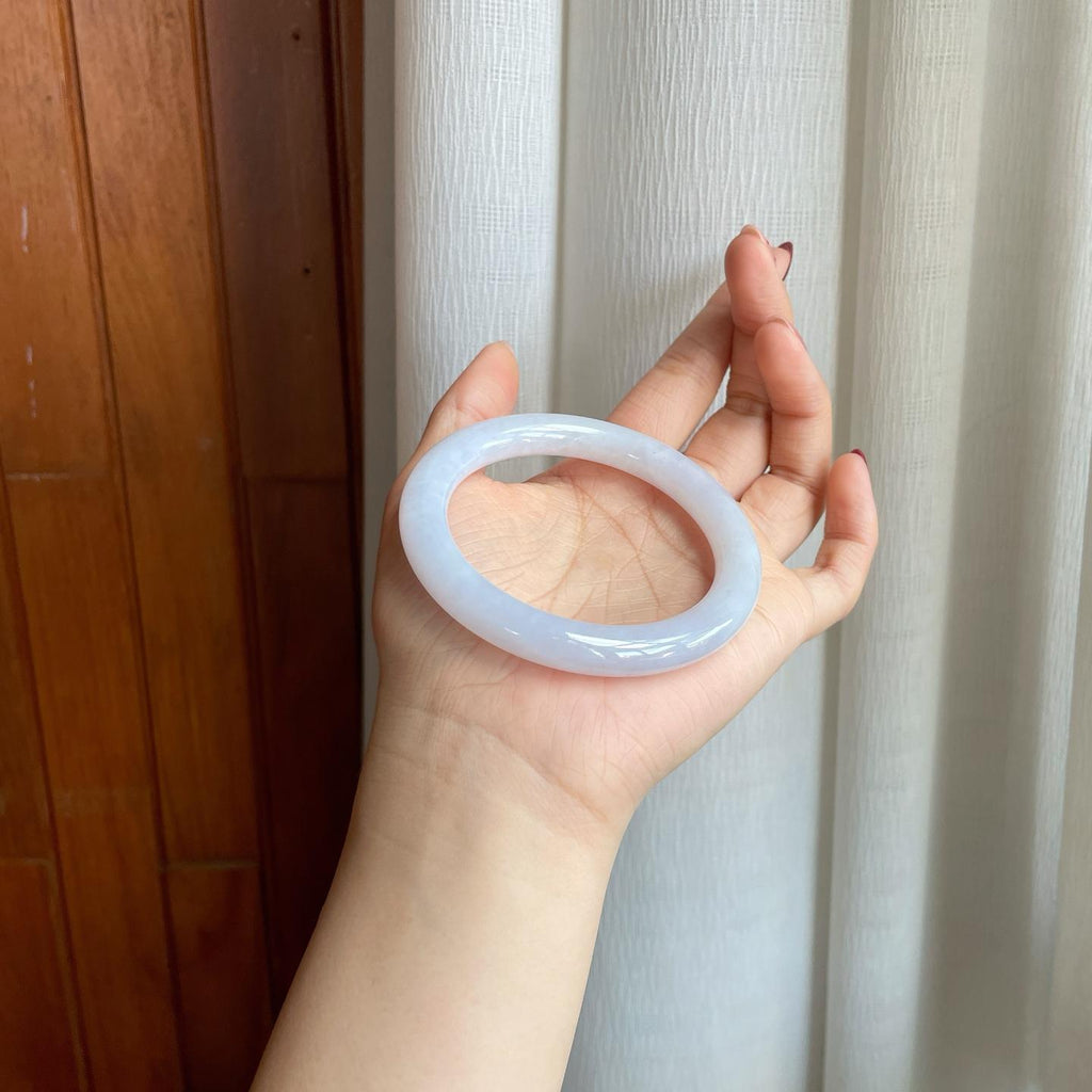 糯冰淡白月光翡翠圆条手镯（58mm）（yc302328）