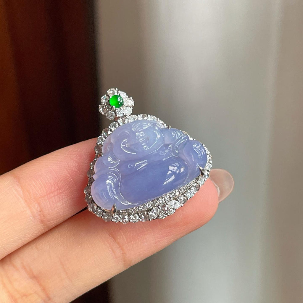 18k金钻镶冰种紫罗兰翡翠佛公挂件（yc182150）