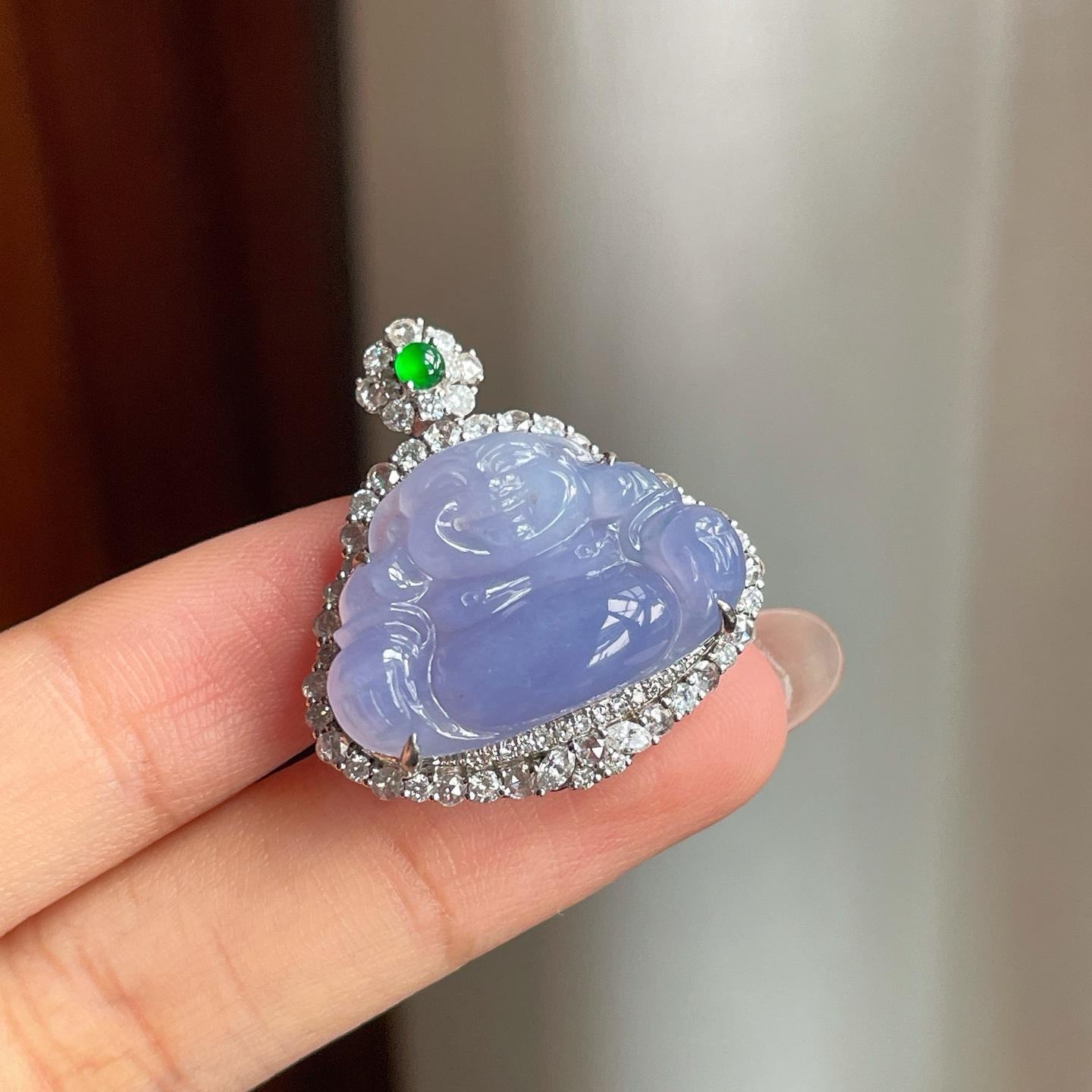 18k金钻镶冰种紫罗兰翡翠佛公挂件（yc182150）