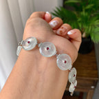 18K金钻镶糯冰种无色平安扣手链（yc246598）