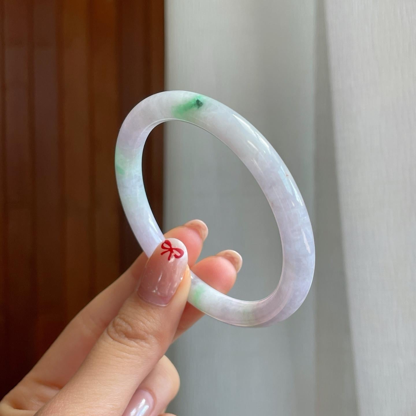 糯冰种春彩翡翠圆条手镯（53mm）（yc318590）