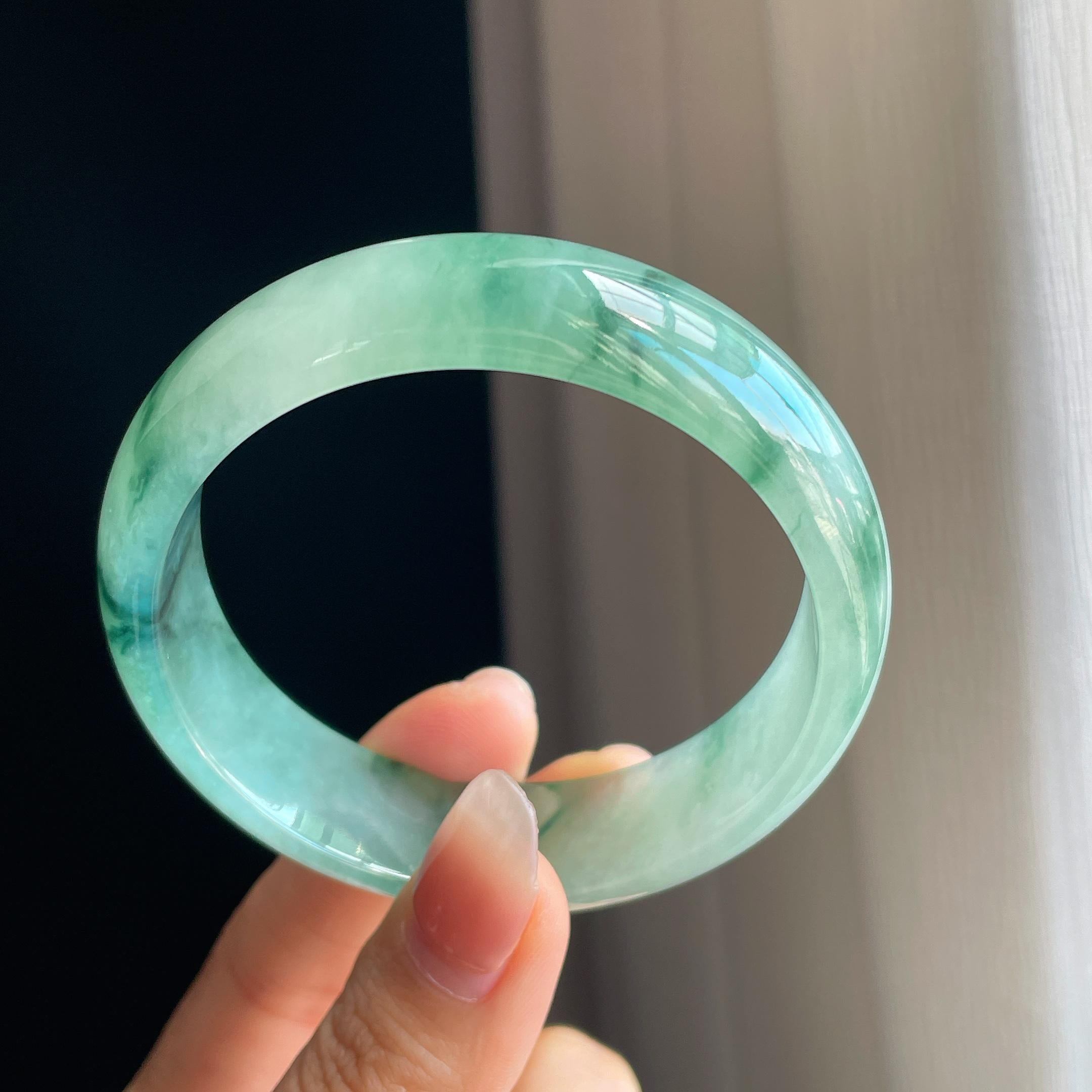 冰种飘花翡翠平安镯（57.8mm）（yc323783）