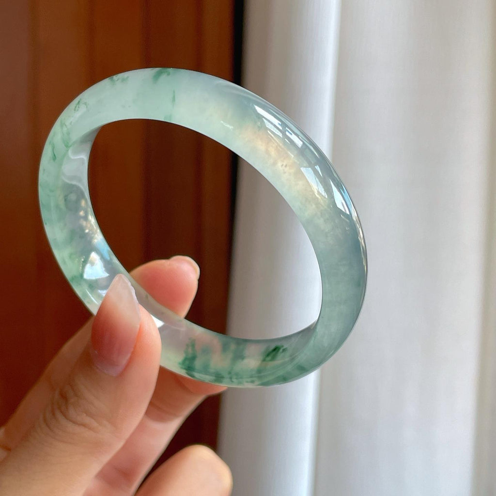 冰玻种飘花翡翠平安镯（57.5mm）（yc318559）