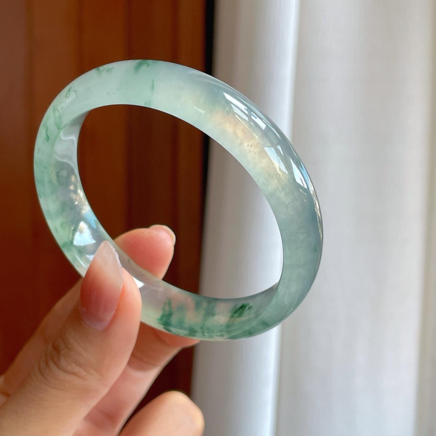 冰玻种飘花翡翠平安镯（57.5mm）（yc318559）