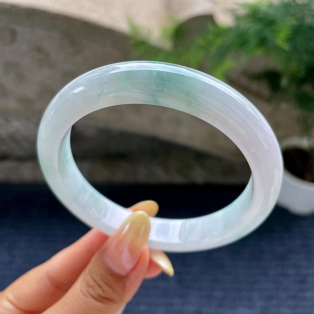大圈口 细糯种飘花正圈平安镯61.6圈 天然缅甸A货翡翠（yc489147）