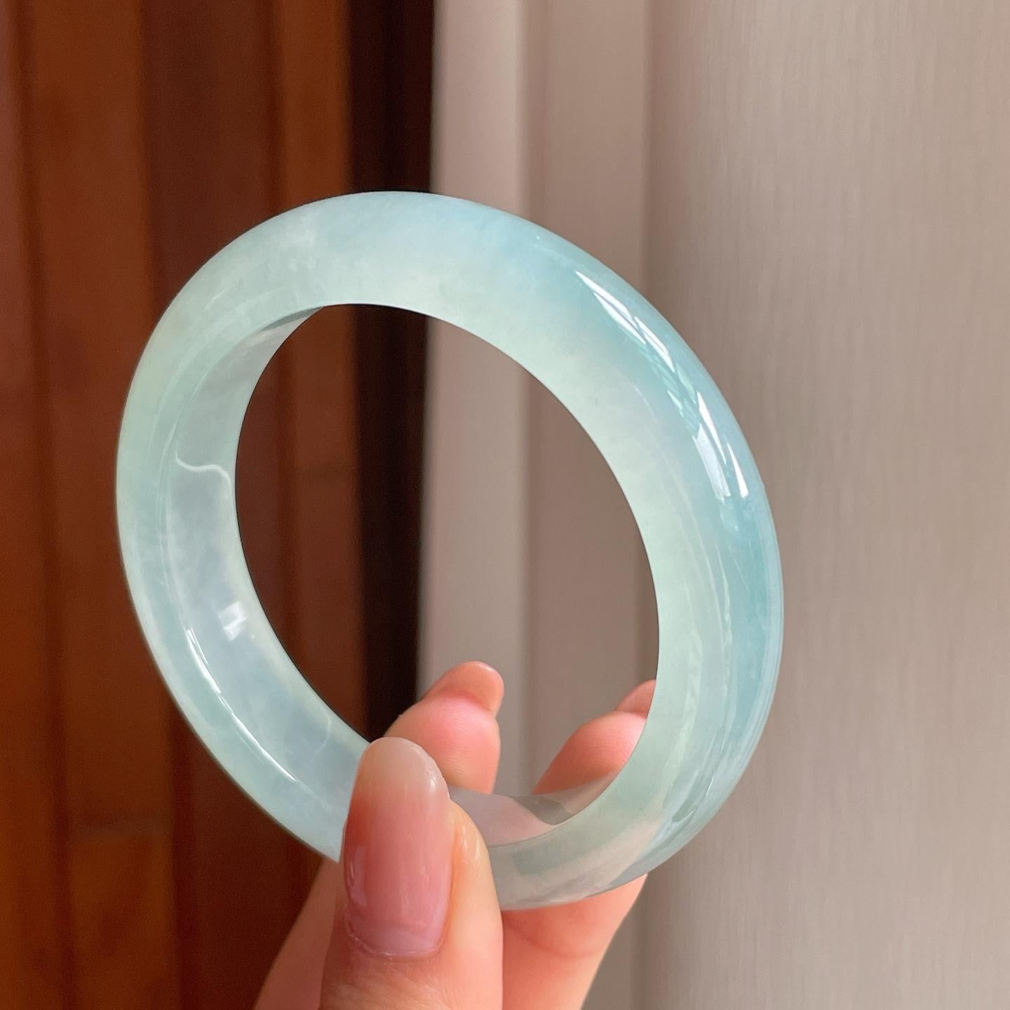 高冰种晴底翡翠平安镯（53.4mm)（yc363434）