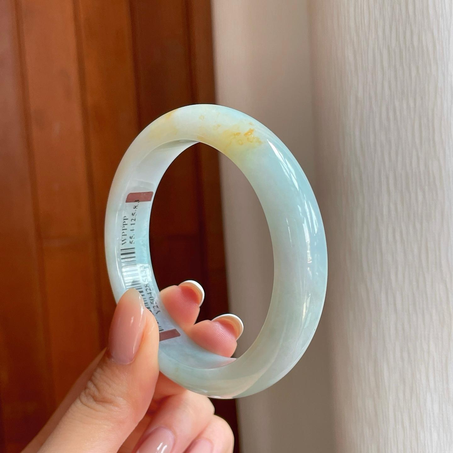 糯冰晴底飘黄翡翠平安镯（55.4mm)（yc373470）