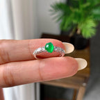 18k金钻镶冰种满绿蛋面戒指（yc257224）