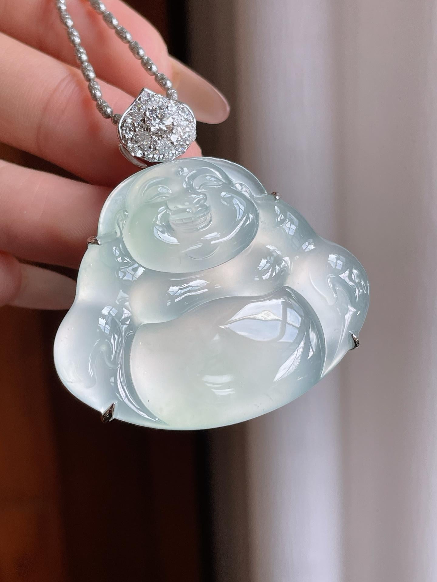 18k金镶镶冰玻种翡翠佛公（yc233167）