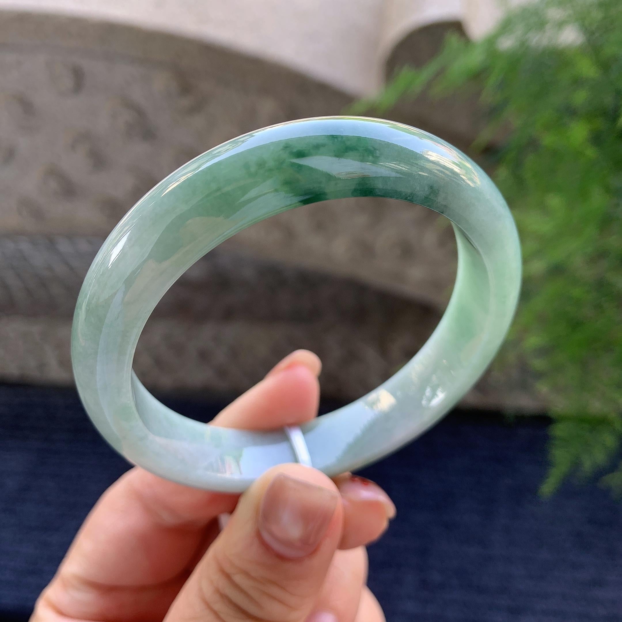 糯种飘蓝花正圈平安镯 56.7圈口 天然缅甸A货翡翠（yc347579）