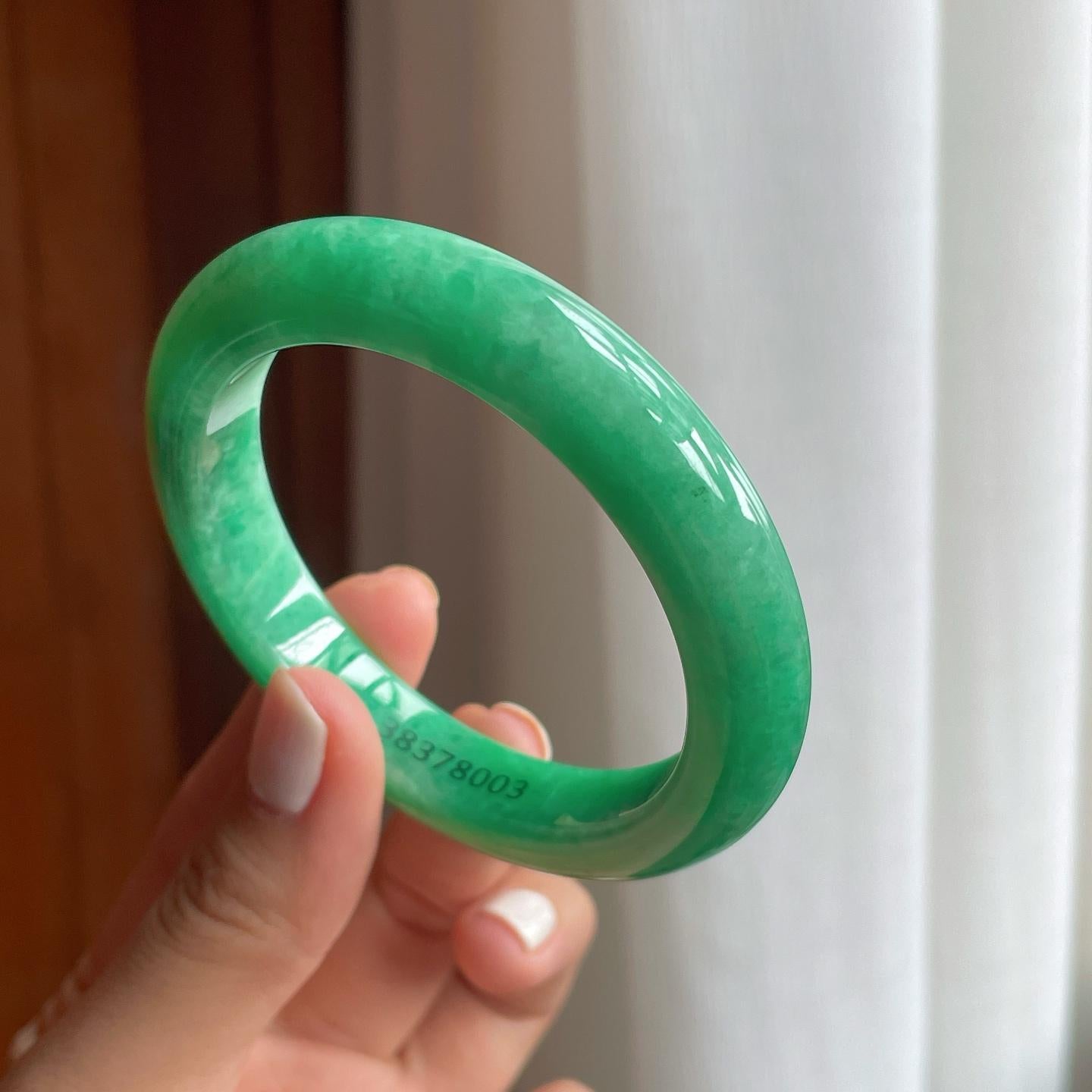 糯种满绿翡翠平安镯（55.8mm）（yc249155）