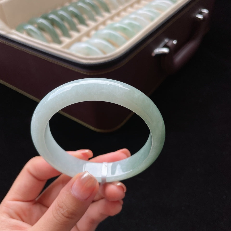 糯种半山半水正圈翡翠手镯（57mm）（yc018705）