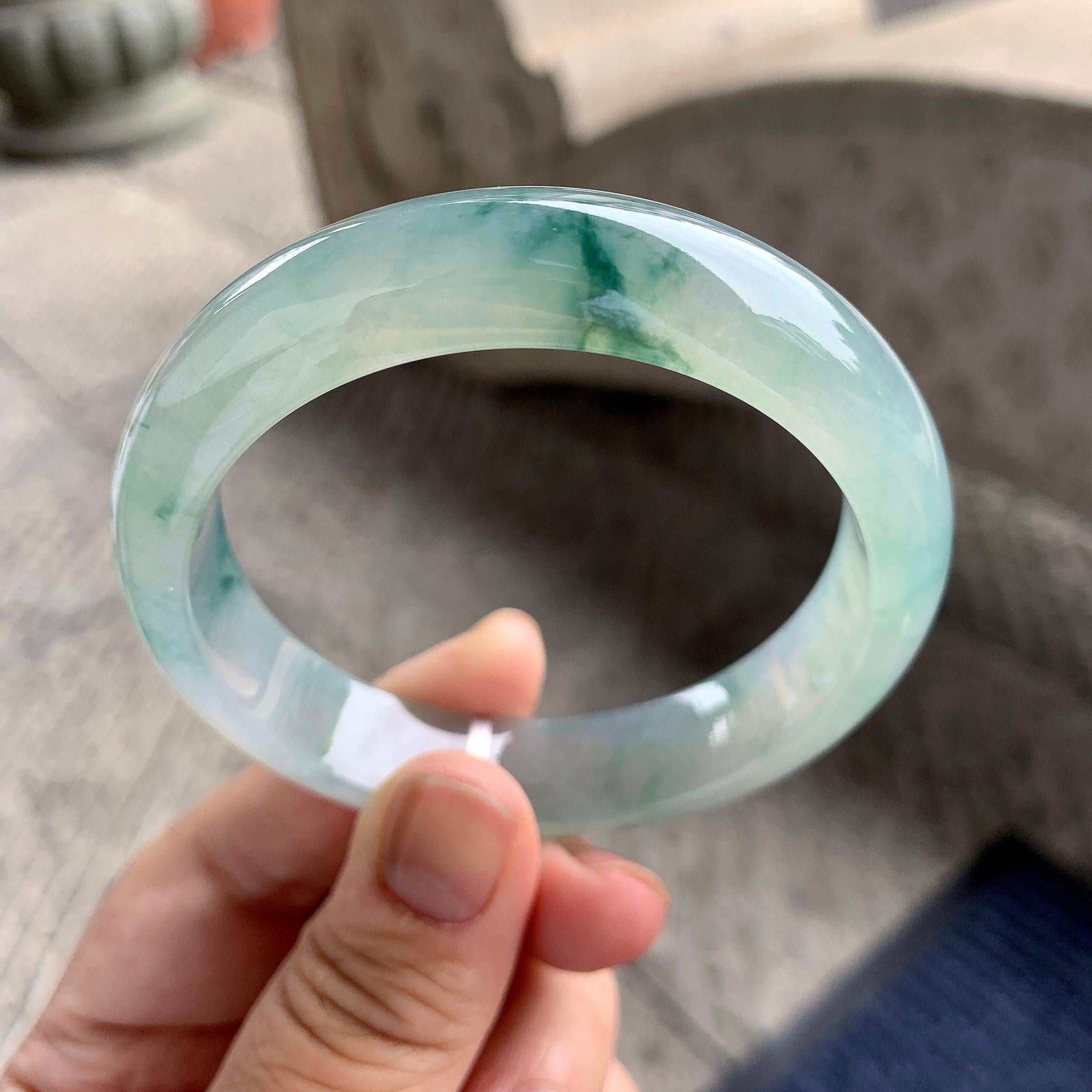 糯冰种飘花平安镯（56mm）（yc228513）