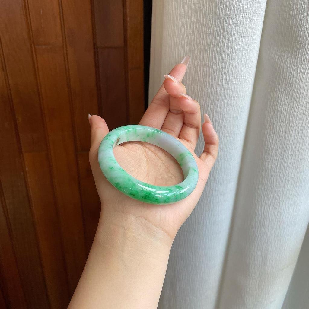 细糯冰飘花翡翠平安镯（59mm）（yc272879）