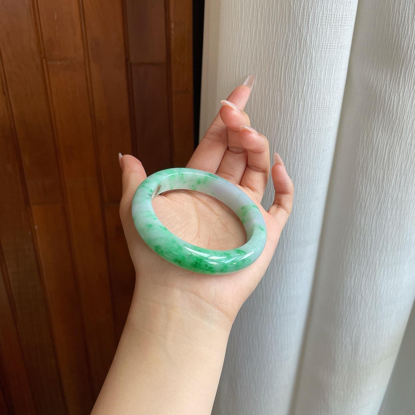 细糯冰飘花翡翠平安镯（59mm）（yc272879）